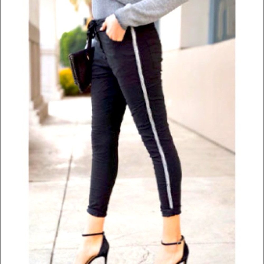 Black and silver rhinestone jogger